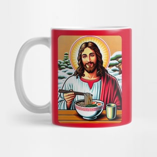 Jesus Christ Eating Ramen Drinking Matcha Japanese Garden White Christmas Mug